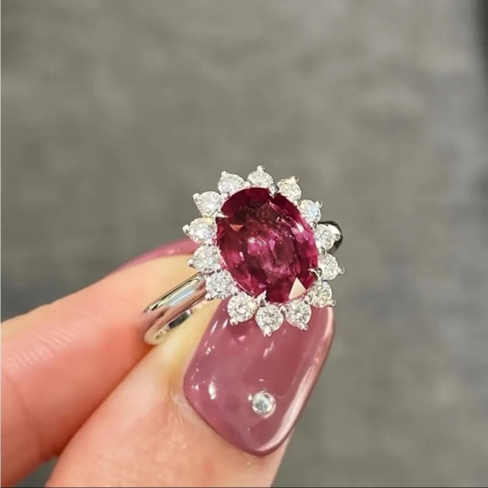 Pink Ruby Simulated Oval Halo Ring 2.50 Ct 14K White Gold SZ 7 NWT